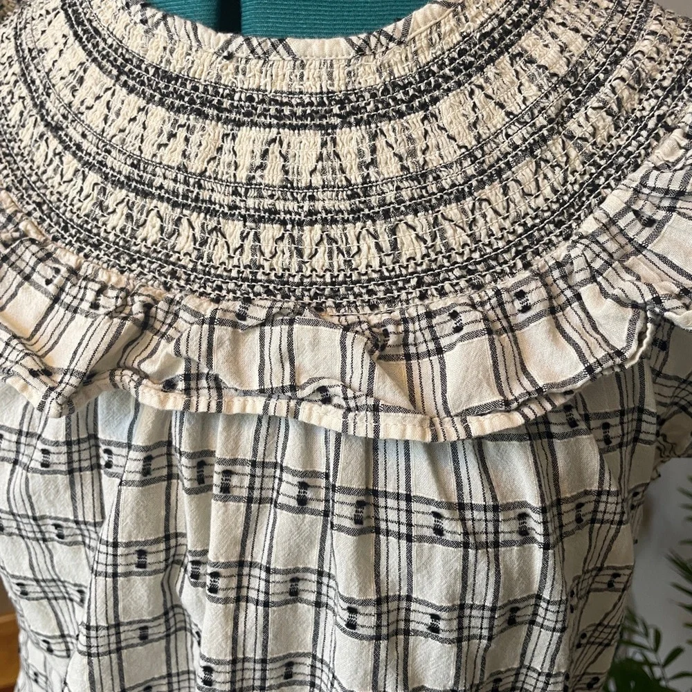 LOFT Plaid Ruffle Sleeve Top - Picture 3 of 6